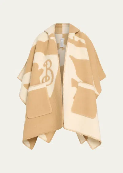 Burberry Catherine Ekd Wool Hooded Cape In Brown