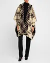 Burberry Catherine Tie Bar Check Hooded Wool Cape In Candle