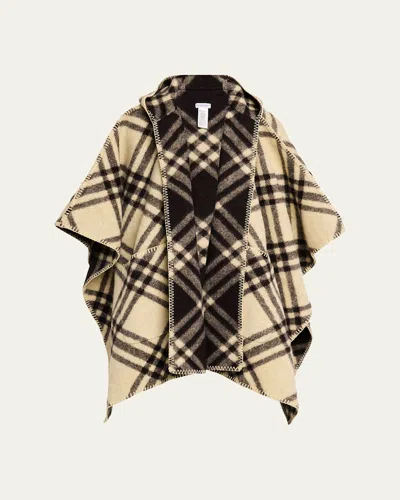 Burberry Catherine Reversible Check Hooded Cape In Candle