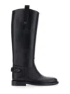 Burberry Women Black Boots With Side Logo Plaque In Leather Woman In Black