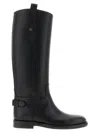 Burberry Women Black Boots With Side Logo Plaque In Leather Woman In Black