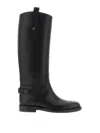 Burberry Women Black Boots With Side Logo Plaque In Leather Woman In Black
