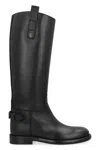 Burberry Women Black Boots With Side Logo Plaque In Leather Woman In Black