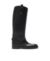 Burberry Women Black Boots With Side Logo Plaque In Leather Woman In Black