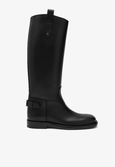 Burberry Cavalier Knee-length Leather Boots In Black