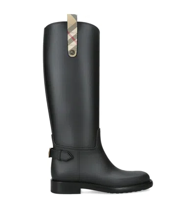 Burberry Cavalier Knee-high Wellington Boots In Black