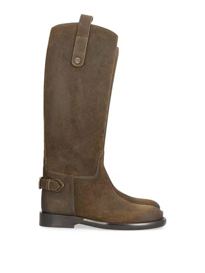 Burberry Suede Knee-high Boots In Red