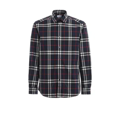 Burberry Check-pattern Cotton Shirt In Blue