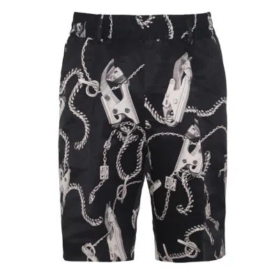 Burberry Chain Link-printed Knee-length Shorts In Black