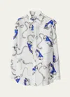 Burberry Graphic Print Silk Shirt In Blue/white