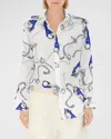 Burberry Graphic Print Silk Shirt In Blue/white