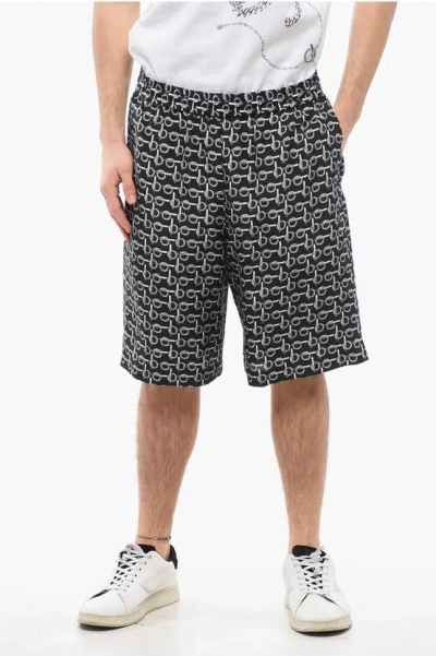Burberry Chain Printed Silk Shorts With Elastic Waistband In Black