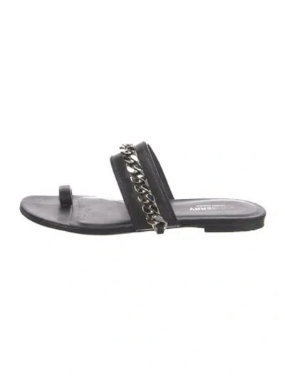 Pre-owned Burberry Chain-link Accent Leather Slides In Black