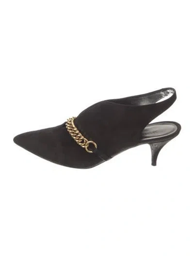 Pre-owned Burberry Chain-link Accent Suede Slingback Pumps In Black