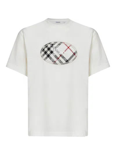 Burberry Chalk White Cotton Knight Stamp Check T-shirt In Yellow
