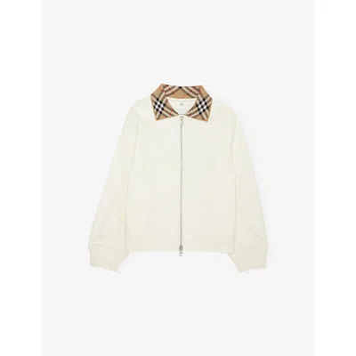 Burberry Kids' Chalk White Hayfield Check-collar Cotton-twill Harrington Jacket 10- In Yellow