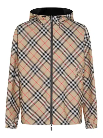 Burberry Hooded Nylon Jacket In Brown