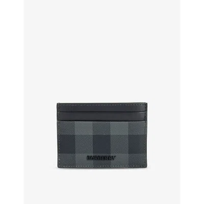 Burberry Charcoal Checked Coated-canvas Cardholder In Blue