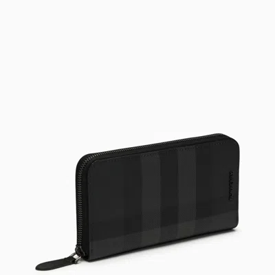 Burberry Charcoal-coloured Zip-around Wallet With Check Pattern In Grey