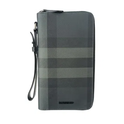 Pre-owned Burberry Charcoal Gray Pvc Leather Long Wallet (bi-fold) ()