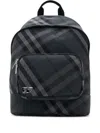 Burberry Charcoal Grey Check Print Backpack In Grey