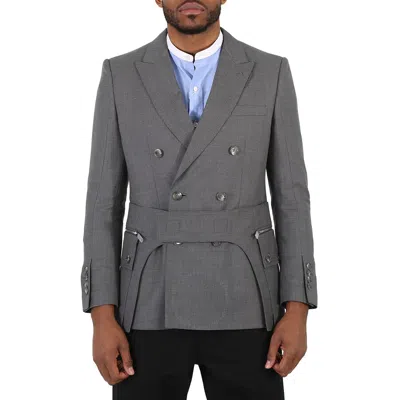 Burberry Charcoal Grey English Fit Wool Tailored Jacket With Cargo Belt Detail