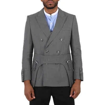 Pre-owned Burberry Charcoal Grey English Fit Wool Tailored Jacket With Cargo Belt Detail, In Multicolor