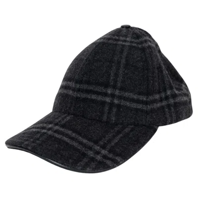 Pre-owned Burberry Charcoal Grey Wool Check Baseball Cap Hat M In Gray