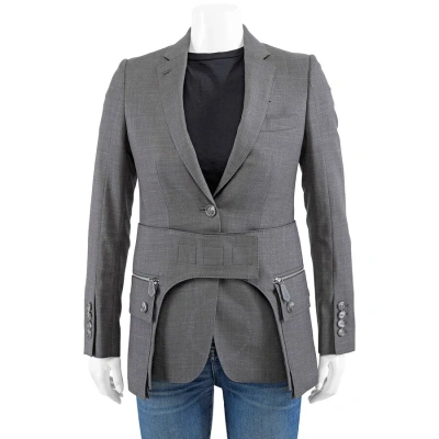 Burberry Charcoal Grey Wool Silk Mohair Linen Blazer With Cargo Belt Detail