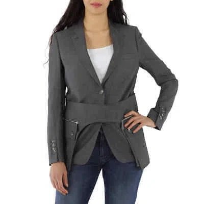 Pre-owned Burberry Charcoal Grey Wool Silk Mohair Linen Blazer With Cargo Belt Detail, In Multicolor