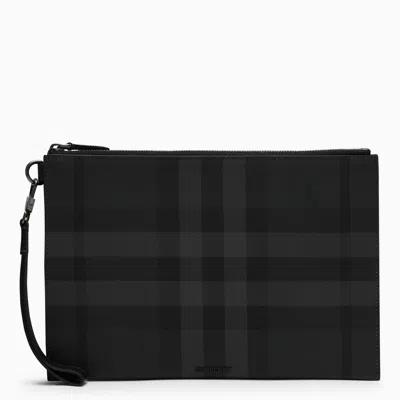 BURBERRY BURBERRY CHARCOAL GREY ZIPPED POUCH CHECK