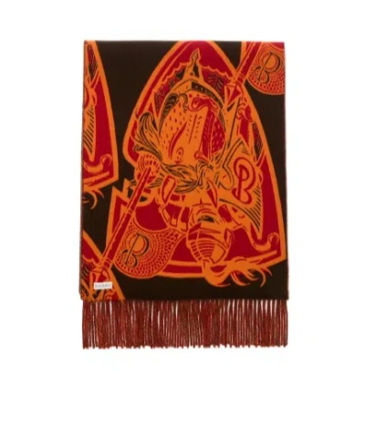 Burberry Charging Knight Wool Cashmere Scarf In Orange