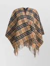 Burberry Charlotte Cape With Plaid Pattern And Fringe In Neutral