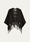 Burberry Fringed Reversible Wool Cape In Black Calico Ip C
