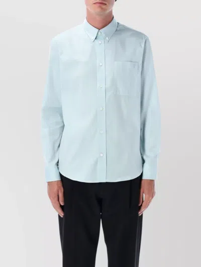Burberry Charm Emblem Cotton Shirt With Chest Pocket In Blue