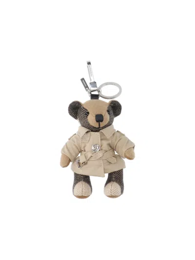Burberry Beige Cashmere Keychain In Brown