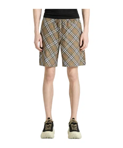 Burberry Chcked Drawstring Swim Shorts In Brown