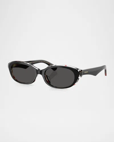 Burberry Be4447d Oval Sunglasses In Black Check