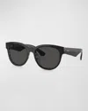 Burberry Check Acetate & Plastic Round Sunglasses In Shiny Black