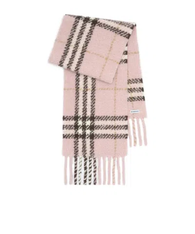 Burberry Check Alpaca Wool Blend Boucle Scarf In Pink