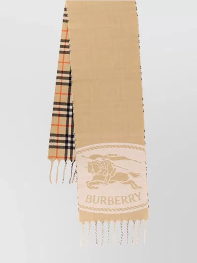 Burberry Check And Equestrian Knight Print Scarf In Neutral