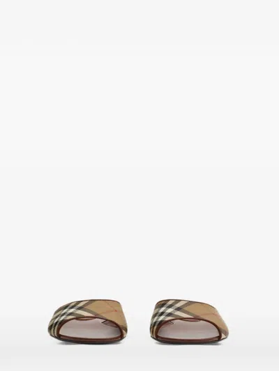 Burberry Check And Leather Fey Slides In Multi