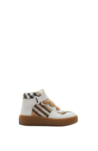 BURBERRY BURBERRY CHECK AND LEATHER HIGH-TOP SNEAKERS