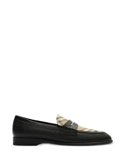 Burberry Check And Leather Opal Loafers In Black