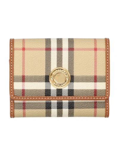 Burberry Check And Leather Small Folding Wallet In Archive Beige