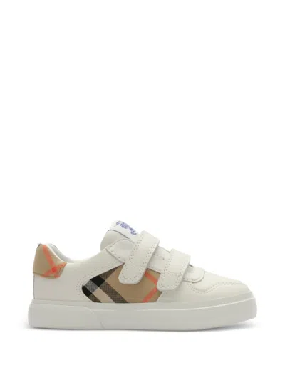 Burberry Babies' Check And Leather Sneakers In White