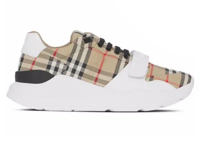 Pre-owned Burberry Check And Leather Sneakers (women's) In Archive Beige