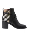 Burberry Pryle Check-print Leather Heeled Ankle Boots In Black