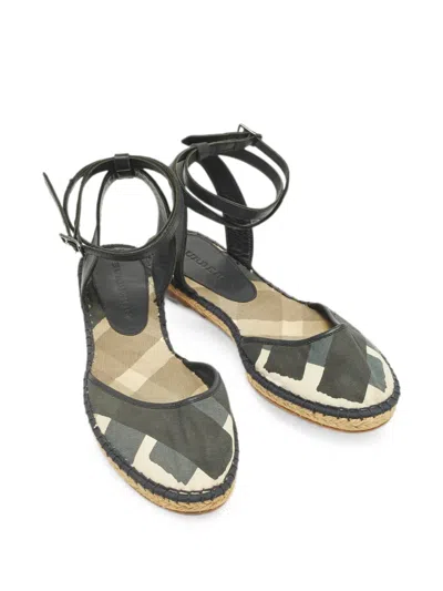 Pre-owned Burberry Check Ankle-strap Espadrilles In Blue