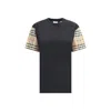 Burberry Check Motif Cotton T-shirt In Black